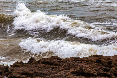 View of the Atlantic Ocean coast in the area of Essaouira in Morocco.の写真素材