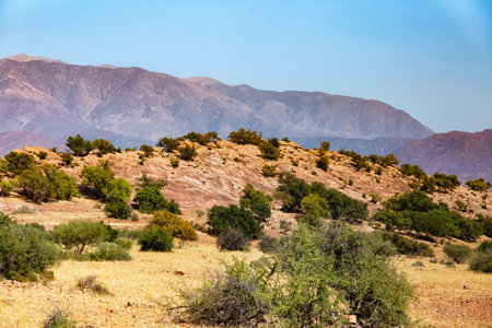 Beautiful desert landscapes of mountainous Morocco on a sunny day.の写真素材