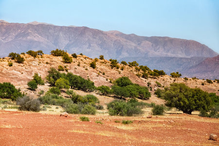 Beautiful desert landscapes of mountainous Morocco on a sunny day.の写真素材
