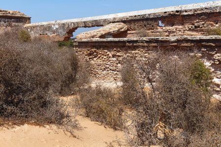 Ruins of the ancient palace Dar Es-Sultan near Essaouira. Morocco. Built in late 18th c., it was the former residence of the sultan Sidi Mohammed ben Abdellah, but is now half buried under the sands.のeditorial素材