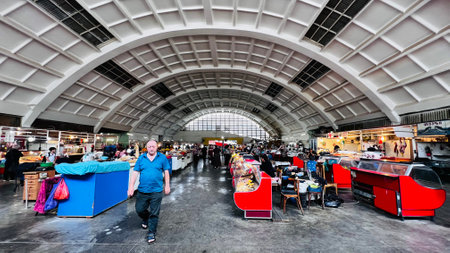 KUTAISI, GEORGIA - JUNE 21, 2023: Stalls on the Green market in Kutaisi center.のeditorial素材