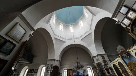 KUTAISI, GEORGIA - JUNE 22, 2023: Interior of the historic Mtsvanekvavila Georgian Orthodox Church in Kutaisi.のeditorial素材