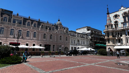 BATUMI, GEORGIA - JUNE 24, 2023: View of the historic building on Europe Square in the center of Batumi.のeditorial素材