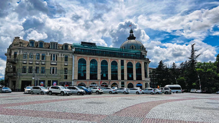 KUTAISI, GEORGIA - JUNE 21, 2023: View of the historical buildings on the David Agmashenebeli Square in center of Kutaisi.のeditorial素材
