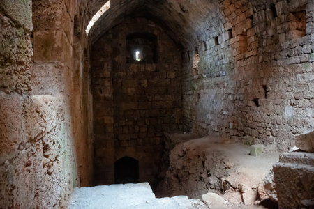 BYBLOS, LEBANON - AUGUST 15, 2014: Interior of the old ancient crusader castle in the historic city of Byblos. The city is a UNESCO World Heritage Site.のeditorial素材