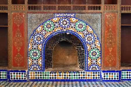 MARRAKESH, MOROCCO - JUNE 05, 2017: Interiors of the Bahia Palace. Is a late 19th century palace in Marrakesh. Today it is a well-known historic monument and tourist attraction in the city.のeditorial素材