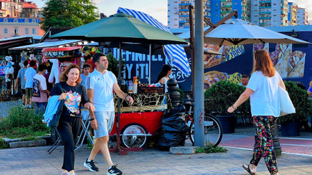 BATUMI, GEORGIA - JUNE 25, 2023: Tourist people in Batumi city center resort on the Black sea.のeditorial素材