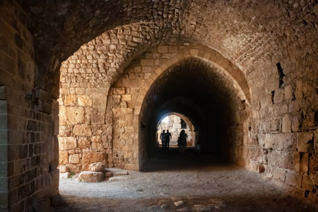 BYBLOS, LEBANON - AUGUST 15, 2014: Interior of the old ancient crusader castle in the historic city of Byblos. The city is a UNESCO World Heritage Site.のeditorial素材