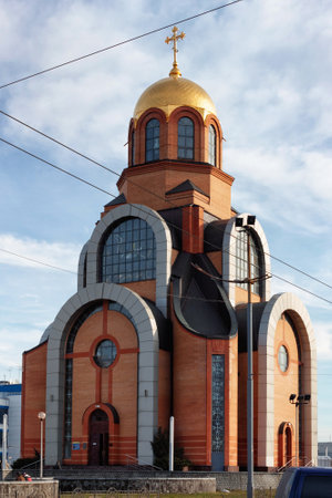 KYIV, UKRAINE - JANUARY 07, 2014: Church of the Great Martyr Saint George on the Railway Station Square. Was built in 2001. In 2003 received the status of the Cathedral of Railway Workers of Ukraineのeditorial素材