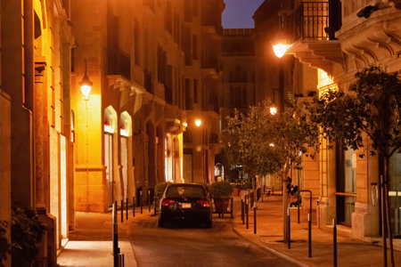 BEIRUT, LEBANON - AUGUST 14, 2014: Night view of the historical streets in the center of Beirut (Centre Ville or Beirut Central District (BCD).のeditorial素材