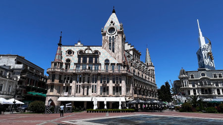 BATUMI, GEORGIA - JUNE 24, 2023: View of the historic building on Europe Square in the center of Batumi.のeditorial素材