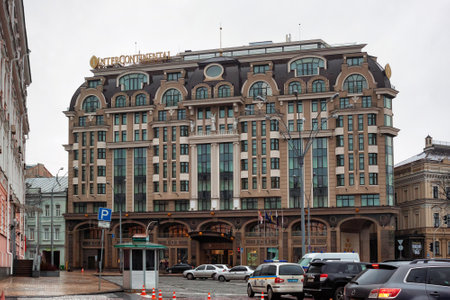 KYIV, UKRAINE - JANUARY 06, 2014: View of the hotel Intercontinental building in the historical center of the Kyiv in rainy winter day.のeditorial素材