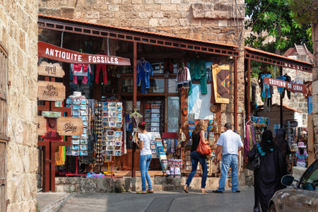 BYBLOS, LEBANON - AUGUST 15, 2014: View of the streets in the historic city of Byblos. The city is a UNESCO World Heritage Site.のeditorial素材