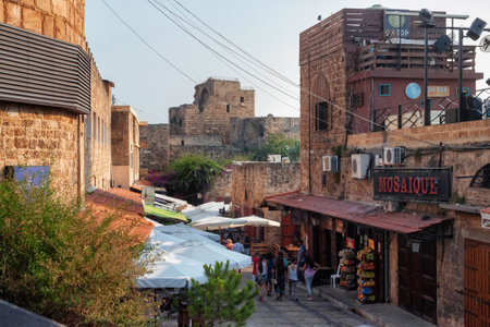 BYBLOS, LEBANON - AUGUST 15, 2014: View of the streets in the historic city of Byblos. The city is a UNESCO World Heritage Site.のeditorial素材