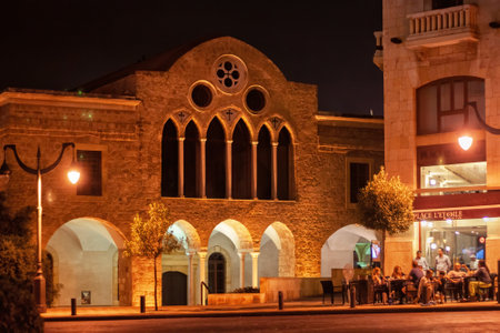BEIRUT, LEBANON - AUGUST 14, 2014: Night view of the Saint George Greek Orthodox Cathedral in historical part of Beirut. It is the city oldest church (year consecrated 1764).のeditorial素材