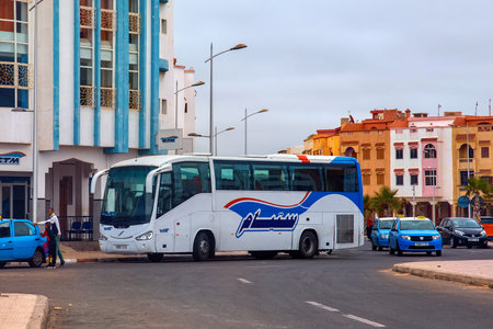 ESSAOUIRA, MOROCCO - JUNE 11, 2017: The large intercity bus of the CTM company on the center station of Essaouira.のeditorial素材