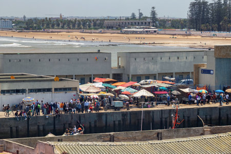 EL JADIDA, MOROCCO - JUNE 13, 2017: Fishing market in El Jadida (Mazagan). This town is a major port city on the Atlantic coast of Morocco. africa.のeditorial素材