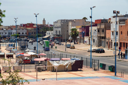 EL JADIDA, MOROCCO - JUNE 13, 2017: View of the old historical streets of El Jadida (Mazagan). This town is a major port city on the Atlantic coast of Morocco. africa.のeditorial素材