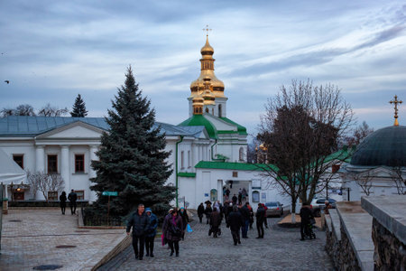 KYIV, UKRAINE - JANUARY 07, 2014: View of the one of the entrance of the Kiev-Pechersk Lavra complex. Is a famous historic Eastern Orthodox Christian monastery.のeditorial素材