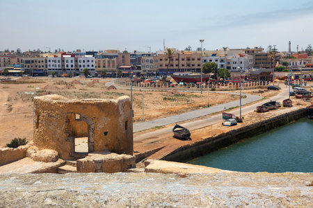 EL JADIDA, MOROCCO - JUNE 13, 2017: View of the old buildings in the El Jadida (Mazagan). This town is a major port city on the Atlantic coast of Morocco. africa.のeditorial素材