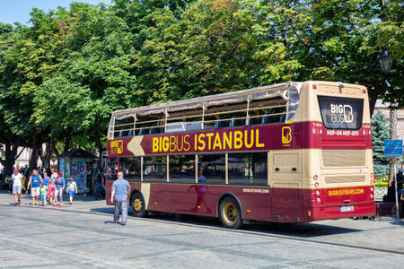 ISTANBUL, TURKEY - JULY 06, 2018: Tourist bus Bigbus in the center of the Istanbul.のeditorial素材