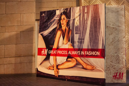 BEIRUT, LEBANON - AUGUST 14, 2014: Street advertising in the center of Beirut (Centre Ville or Beirut Central District).のeditorial素材