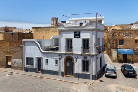EL JADIDA, MOROCCO - JUNE 13, 2017: View of the Cafe Mar old historical building in the El Jadida (Mazagan). This town is a major port city on the Atlantic coast of Morocco. africa.のeditorial素材