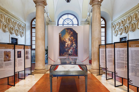 BERGAMO, ITALY - MAY 22, 2019: Interiors in the famous Bergamo library Biblioteca Civica Angelo Mai.のeditorial素材