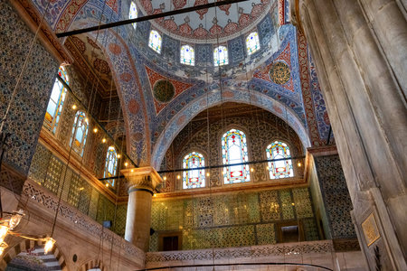 ISTANBUL, TURKEY - JULY 06, 2018: View of the ceiling of the Blue Mosque (also known as the Sultan Ahmed Mosque). Is an Ottoman-era historical imperial mosque (was constructed between 1609 and 1616).のeditorial素材