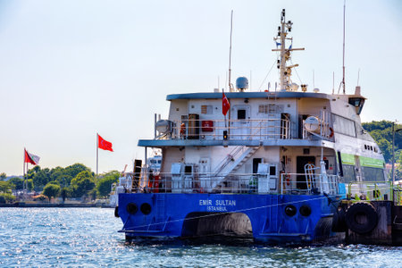 ISTANBUL, TURKEY - JULY 05, 2018: Passengers ferryboat Emir Sultan (Damen Fast Ferry 3810 project) in the Golden Horn bay of the Istanbul.のeditorial素材