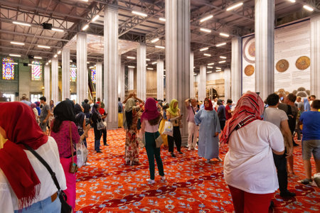 ISTANBUL, TURKEY - JULY 06, 2018: View of the interior of the Blue Mosque (also known as the Sultan Ahmed Mosque. Is an Ottoman-era historical imperial mosque (was constructed between 1609 and 1616).のeditorial素材