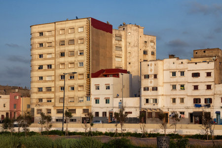 CASABLANCA, MOROCCO - JUNE 14, 2017: Typical modern old residential houses in the center of Casablanca.のeditorial素材