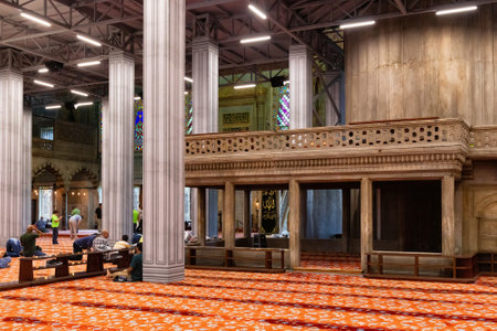 ISTANBUL, TURKEY - JULY 06, 2018: View of the interior of the Blue Mosque (also known as the Sultan Ahmed Mosque). Is an Ottoman-era historical imperial mosque (was constructed between 1609 and 1616).のeditorial素材
