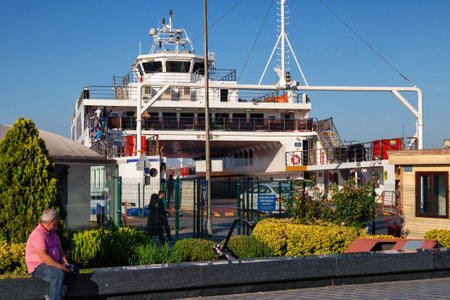 ISTANBUL, TURKEY - JULY 06, 2018: Sirkeci Terminali ferry pier on the Bosphorus coast in the center of the Istanbul.のeditorial素材