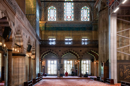 ISTANBUL, TURKEY - JULY 06, 2018: View of the interior of the Blue Mosque (also known as the Sultan Ahmed Mosque. Is an Ottoman-era historical imperial mosque (was constructed between 1609 and 1616).のeditorial素材