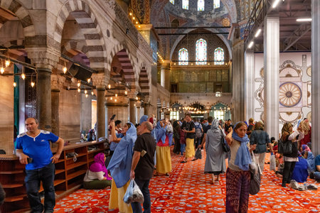 ISTANBUL, TURKEY - JULY 06, 2018: View of the interior of the Blue Mosque (also known as the Sultan Ahmed Mosque. Is an Ottoman-era historical imperial mosque (was constructed between 1609 and 1616).のeditorial素材