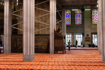 ISTANBUL, TURKEY - JULY 06, 2018: View of the interior of the Blue Mosque (also known as the Sultan Ahmed Mosque. Is an Ottoman-era historical imperial mosque (was constructed between 1609 and 1616).のeditorial素材