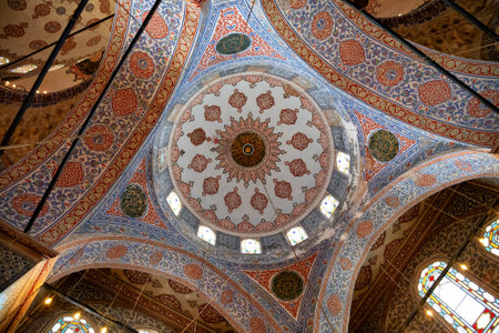 ISTANBUL, TURKEY - JULY 06, 2018: View of the ceiling of the Blue Mosque (also known as the Sultan Ahmed Mosque). Is an Ottoman-era historical imperial mosque (was constructed between 1609 and 1616).のeditorial素材