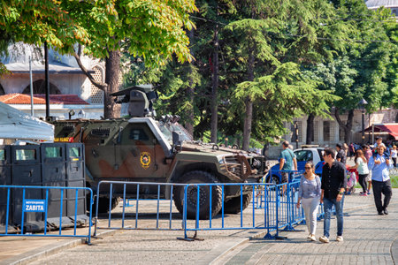 ISTANBUL, TURKEY - JULY 06, 2018: Police armored car in the historical center of the Istanbul.のeditorial素材