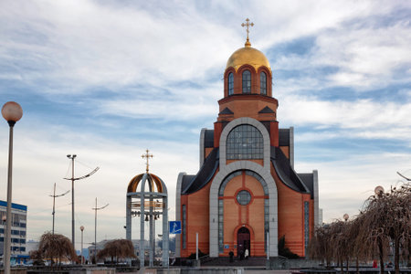 KYIV, UKRAINE - JANUARY 07, 2014: Church of the Great Martyr Saint George on the Railway Station...