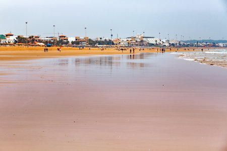 View of the Atlantic ocean coast in Agadir. The city is known as one of the main centers of attraction for beach tourism in the country. Morocco.の写真素材