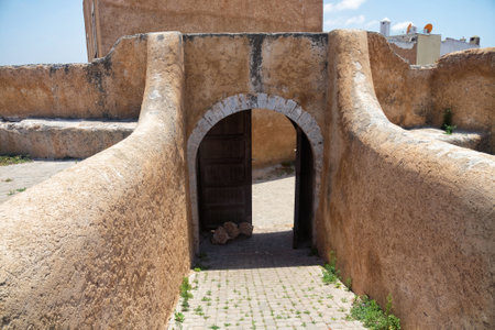 View of the historic walls of the fortress of El Jadida (Mazagan). The fortified city, built by the Portuguese at the beginning of the 16th century and named Mazagan. Morocco, Africa.のeditorial素材