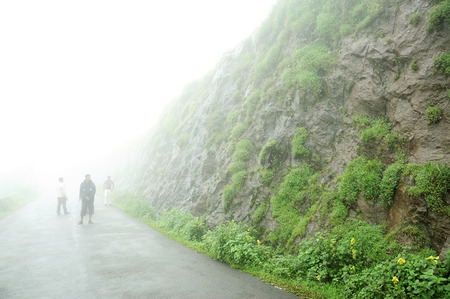 KODAIKANAL, INDIA - JUNE 30TH, 2015: People standing and watching smoking forest roadのeditorial素材