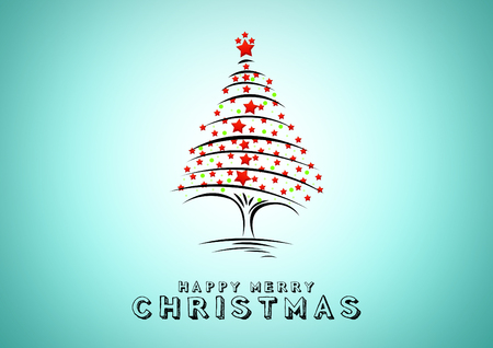 Christmas tree on blue background. Design elements for holiday cards.happy new yearの写真素材