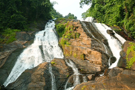 Waterfall on mountainの写真素材