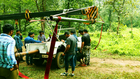 damaged car, Film Crew On Location Movie Shootingのeditorial素材