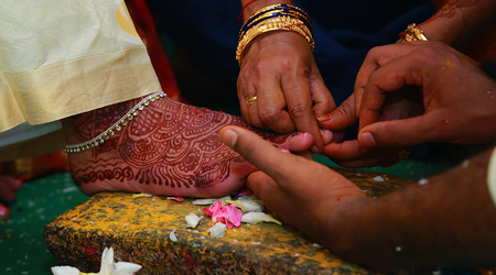 Indian wedding rituals, South Indian wedding rituals of bride and groom with weddingの写真素材
