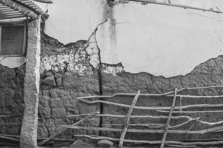 A broken incomplete abandoned building house, rural Indian village mud houseの写真素材