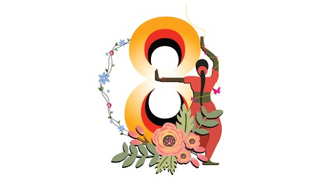 Card for 8 March Women's day. Abstract background with text and flowers .Vector illustration.のイラスト素材