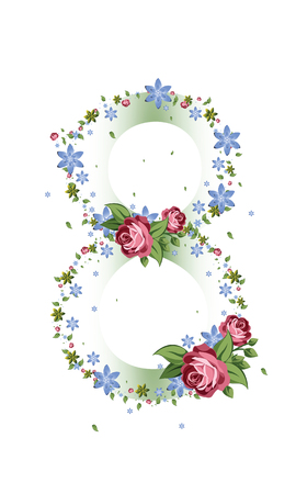 Women day background with frame flowers. 8 March invitation card.のイラスト素材